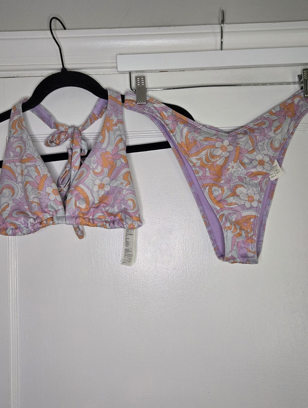 Hollister Floral Halter Bikini Set Lavender Purple Orange Swimwear Hipster Retro
